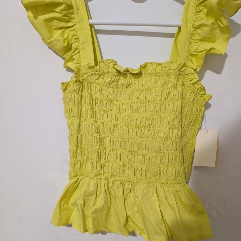 Meraki Neon Yellow Ruffle Sleeve Top - Picture 2 of 12